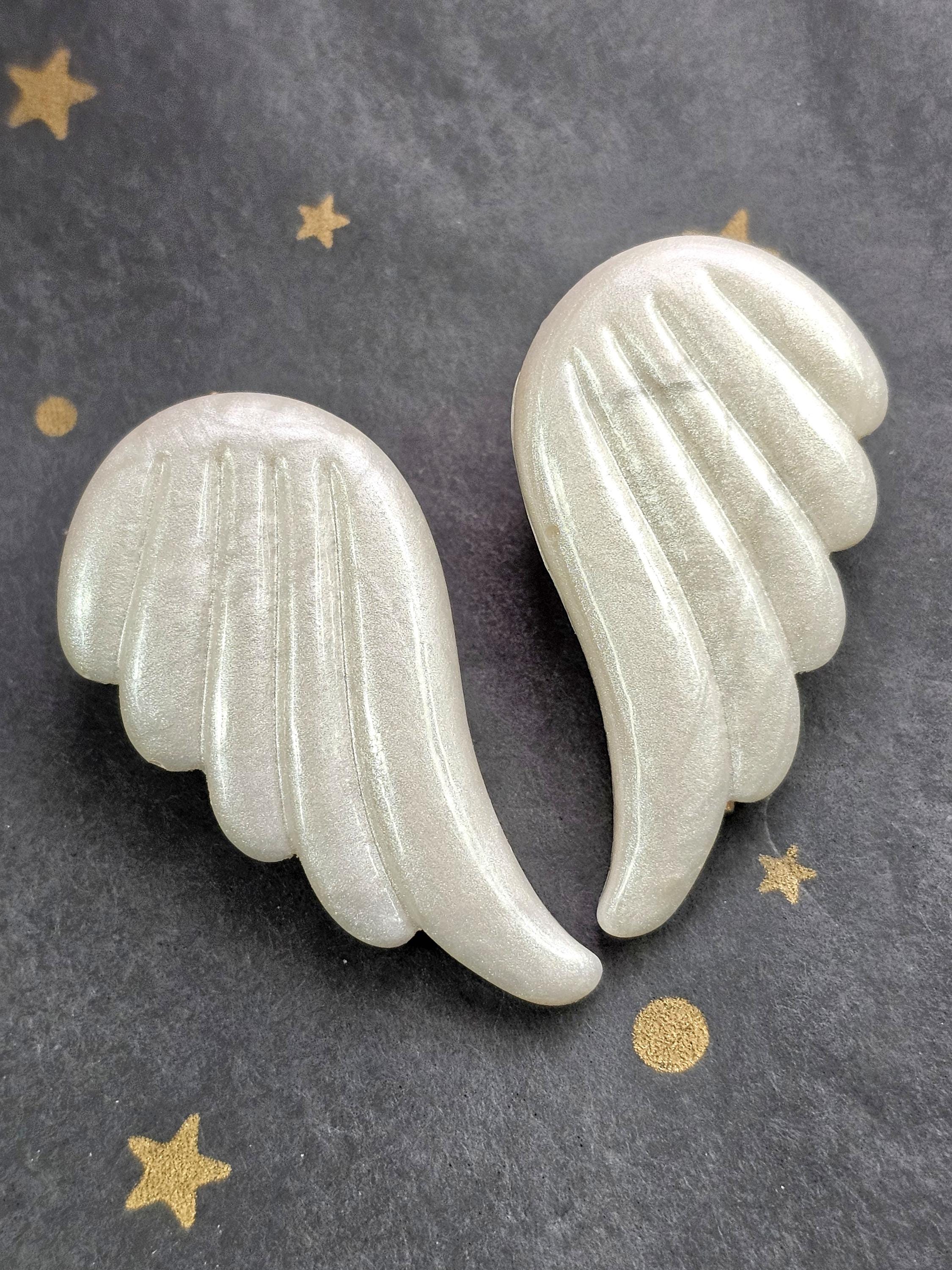 Duo de mini barrettes cheveux en résine pailletée en forme d'aile d'ange montées sur pince crocodile 3 cm – Création originale Résine-moi Un Chat